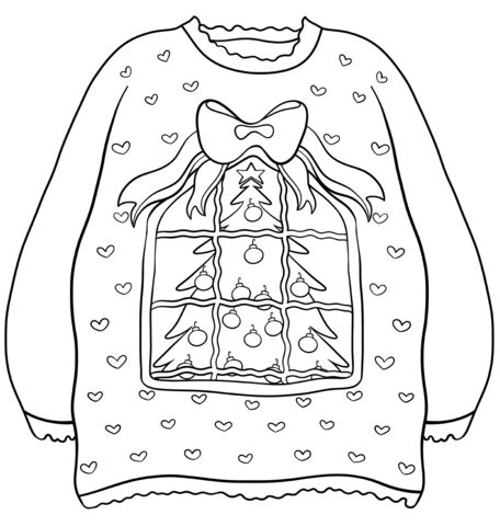 These ugly sweater christmas coloring pages are great for a christmas party or to keep your kids busy at christmastime! Sweater with Christmas Tree Coloring page | Christmas tree ...