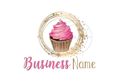Cupcake Logo Watercolor Custom Logo Design Watercolor Pink Logo