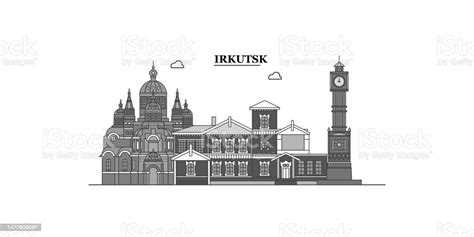 Russia Irkutsk City Skyline Isolated Vector Illustration Icons Stock