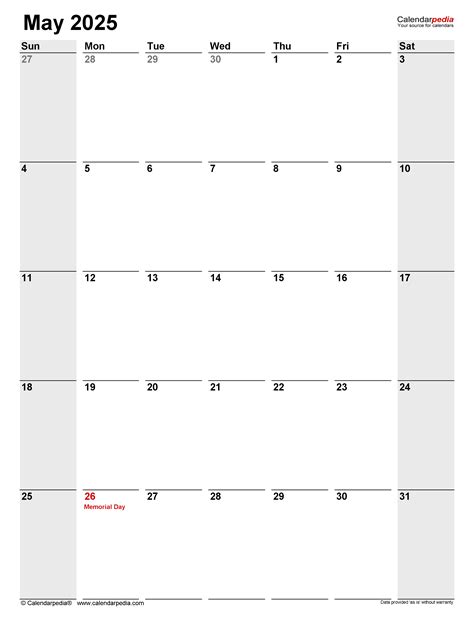 May 2025 Calendar Templates For Word Excel And Pdf