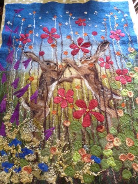 Marmaladerose Boxing Hares Hand Felted Painting 4ft X 3ft This Is So