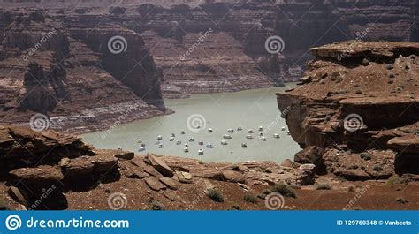 Houseboats On Lake Powell Is A Reservoir On The Colorado River Stock