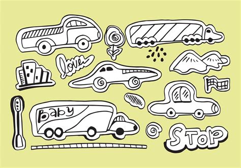 Set Of Different Doodle Car Sketches Hand Drawn Black Line Vector