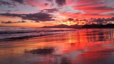 Red Sunset Over The Atlantic Ocean In Puerto Del Carmen On