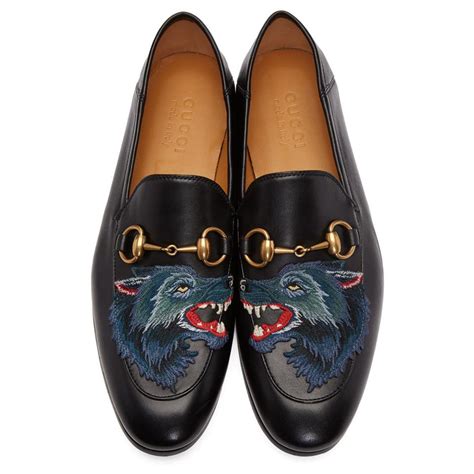 Gucci Leather Black Wolf Brixton Loafers For Men Lyst