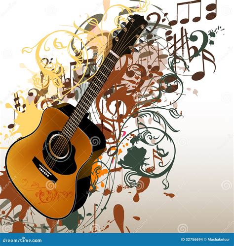 Grunge Music Vector Background With Guitar And Notes Stock Images