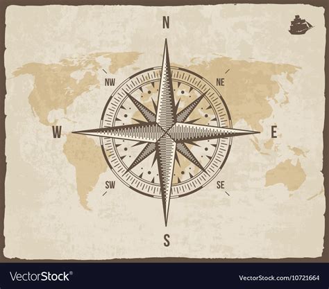 Vintage Nautical Compass Old World Map On Vector Image