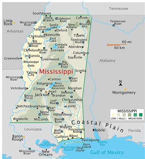 Map Of Mississippi State Outline County Cities Towns