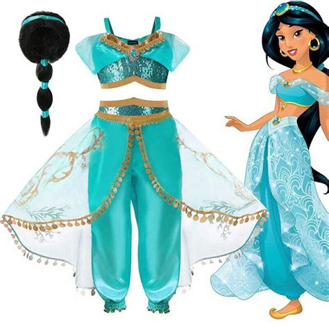 Kids Girls Princess Jasmine Belly Dance Aladdin Costume Fancy Dress