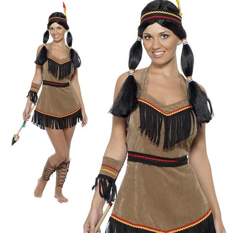 Free Shipping Ladies Pocahontas Native Wild West Fancy Dress Party Costume In Dian Costume