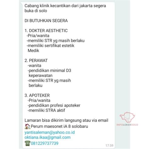 Pt pelindo daya sejahtera berdiri untuk memberikan perlindungan dan peningkatan kesejahteraan tenaga kerja yang bekerja di lingkungan pt pelabuhan indonesia iii (persero). Lowongan Kerja Klinik Kecantikan Jakarta Cabang Solo Baru - INFO LOKER SOLO