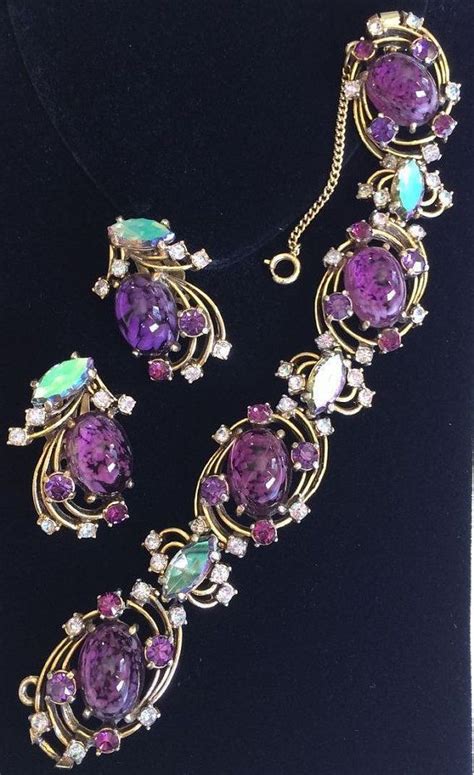 Stunning Vintage Schiaparelli Bracelet And Earrings Set~art Glass