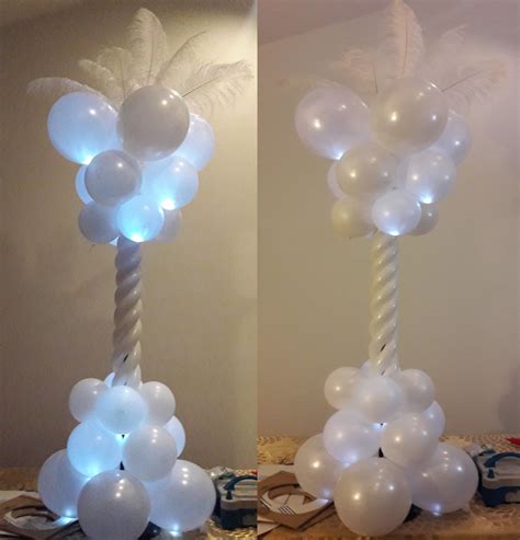 Diy Balloon Column With Balloon Lights And Feathers Great Balloon