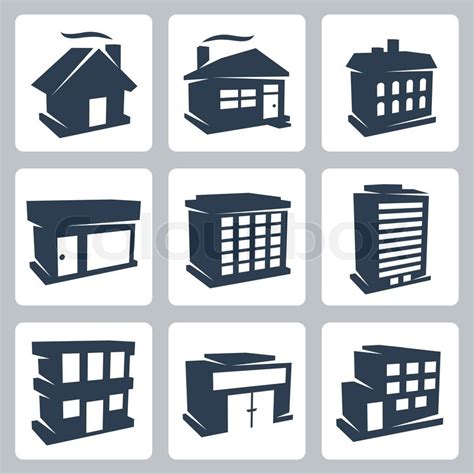 Vector Isolated Buildings Icons Set Stock Vector Colourbox