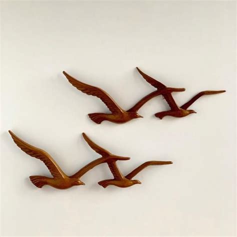 Homco Faux Wood Seagull Wall Decor Set Of 2 Flying Bird Wall Etsy