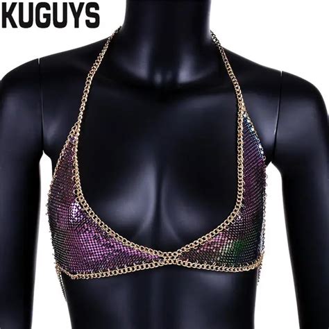 Kuguys Trendy Sexy Hollow Out Gold Silver Breast Chains Women Geometric