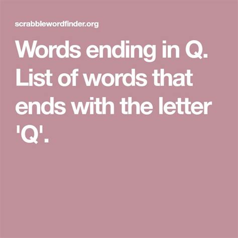 Words Ending In Q List Of Words That Ends With The Letter Q Words