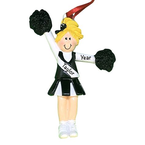 Cheerleader Black Uniform Blonde Hair Personalized Ornament Personalized Ornaments Black