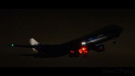 Airbridgecargo Boeing 747 8f Night Takeoff From Helsinki Youtube