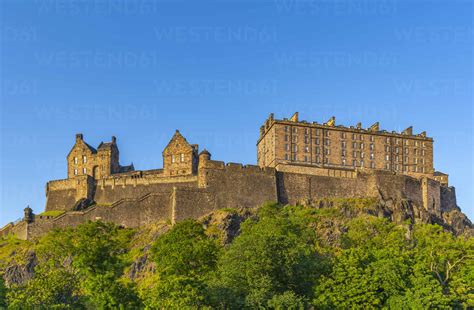 View Of Edinburgh Castle From Princes Street At Sunset Unesco World