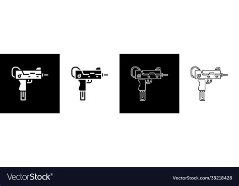 Set Uzi Submachine Gun Icon Isolated On Black Vector Image