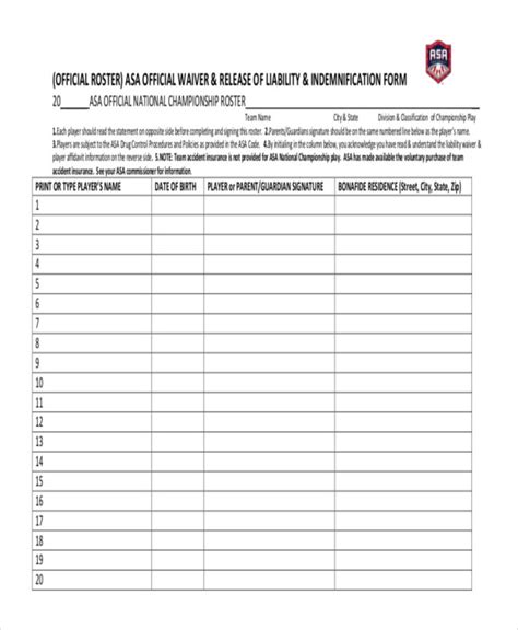 21 Roster Form Templates 0 Freesample Example Format Free