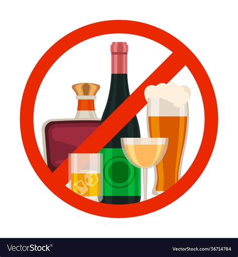 No Alcohol Icon Alcoholic Drink Prohibition Sign Vector Image