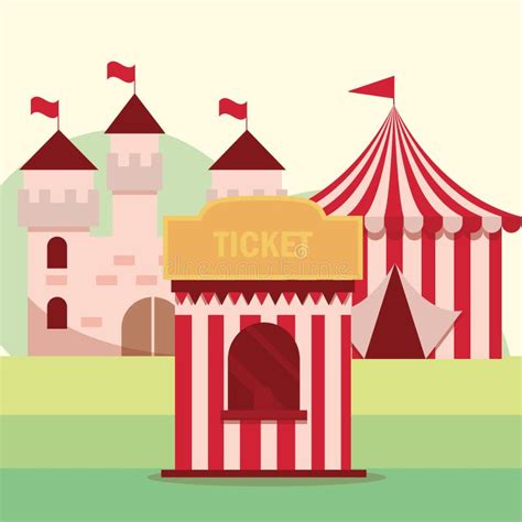 Amusement Park Carnival Tickets Booth Tent And Castle Stock Vector Illustration Of Carousel