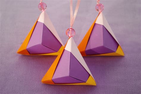 Set Of 3 Christmas Ornaments Purple Origami Pyramids By Waveoflight On