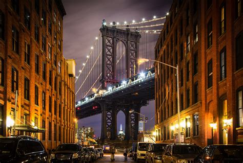New York Usa Manhattan Manhattan Bridge Bridge Buildings Streets Cars