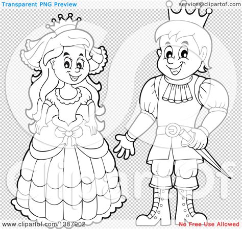 Clipart Of A Cartoon Happy Black And White Princess And Prince