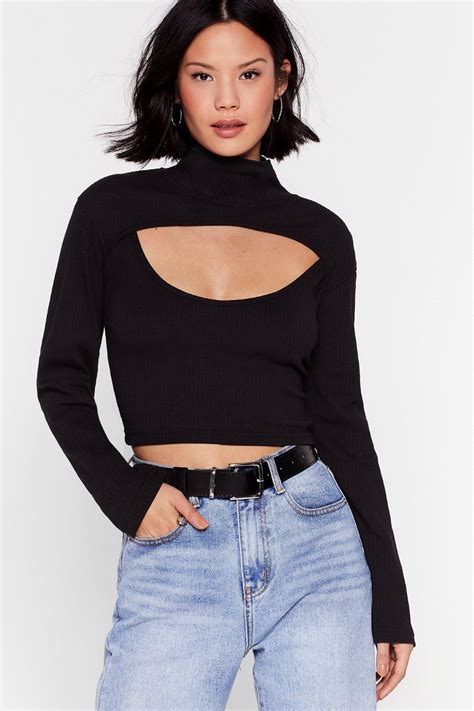 Check This Cut Out High Neck Crop Top Black Top Outfit High Neck