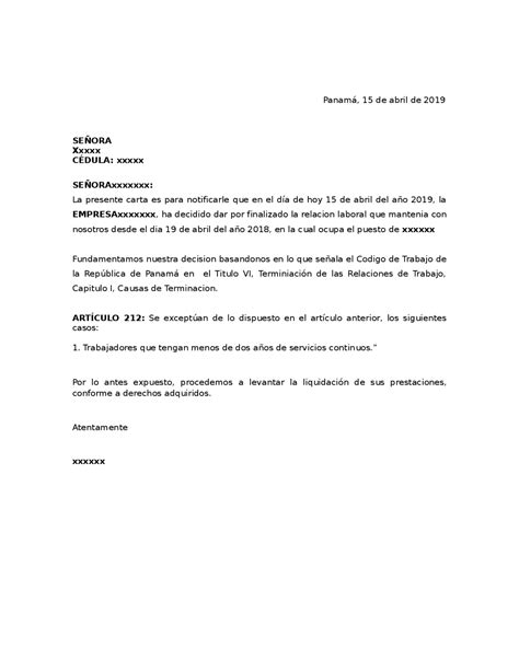 Carta De Despido Para Un Trabajador Monografías Ensayos De Derecho