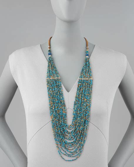 Nakamol Tiered Multi Strand Bead Necklace Turquoise