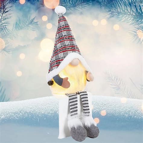 Grey Light Up Christmas Gonk Sitting Dangly Legs Festive Plush