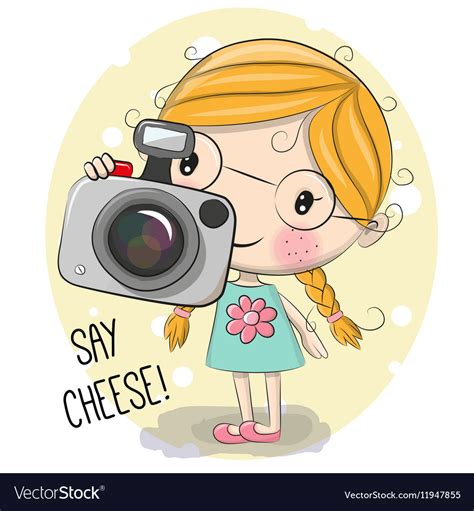 Cute Cartoon Girl With A Camera Royalty Free Vector Image