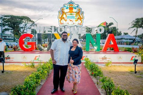 first lady unveils 25m ‘welcome to guyana sign at cjia news room guyana