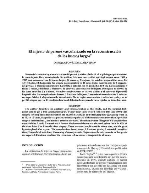 PDF El injerto de peroné vascularizado en la reconstrucción de