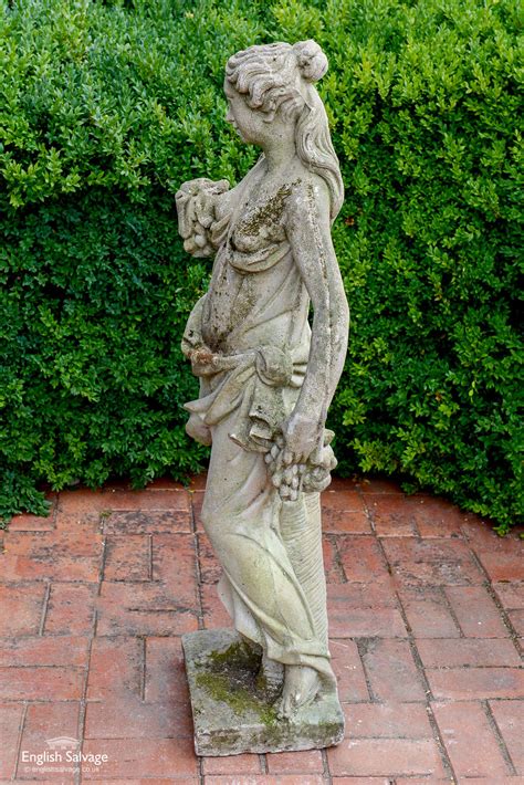 Composition Garden Statue Lady Holding Fruit