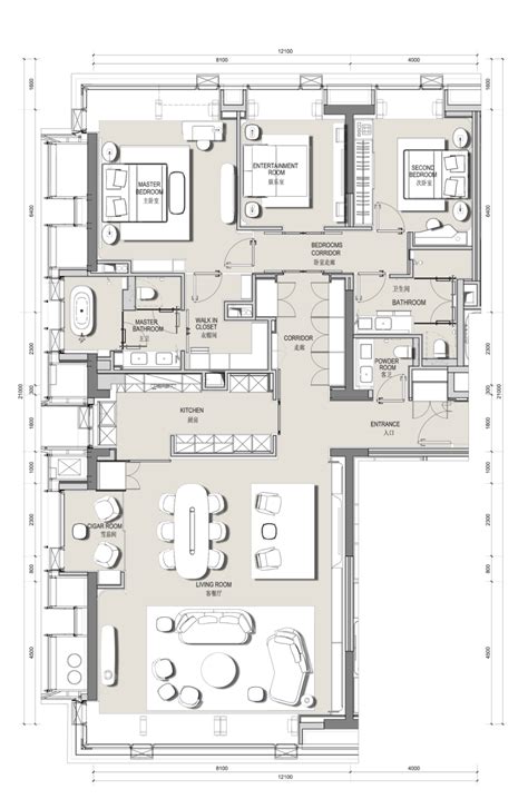 The Floor Plan For An Apartment With Three Bedroom And Two Bathroom Areas Including A Living Room