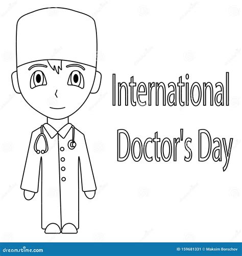 Cartoon Male Doctor Outline International Doctors Day Isolated Vector