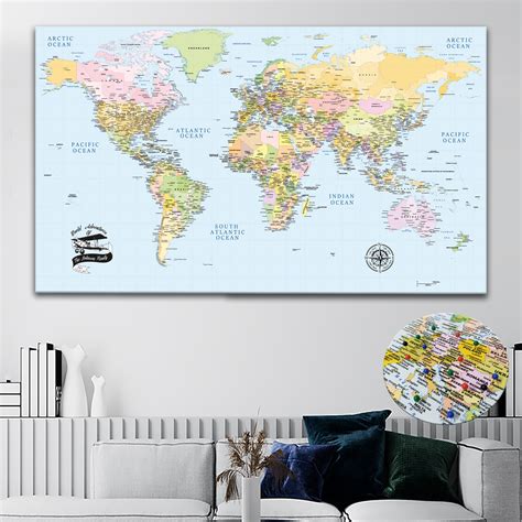 Atlas Push Pin World Map Customized Travel Map Canvas Art Bay