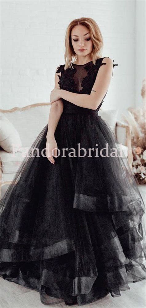 Black Lace Top Asymmetrical Tulle Wedding Dresses Vb02825 In 2020