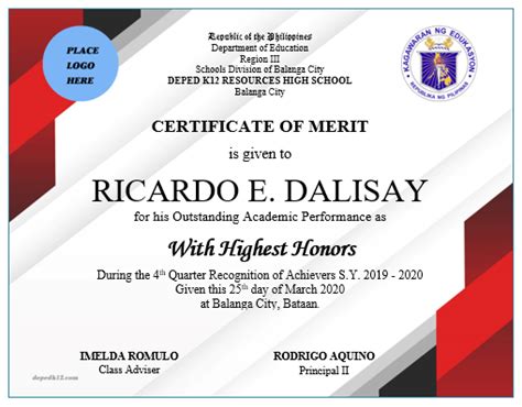 Certificates Editable Templates Free Download Deped Tambayan Award Certificate For Recognition