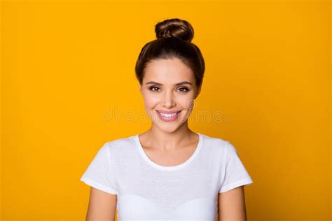 Portrait Of Girlish Cute Girl Look Toothy Smile Wear Stylish Youth