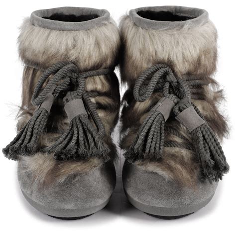 Moon Boots Faux Fur Detailing Boots In Grey Bambinifashioncom