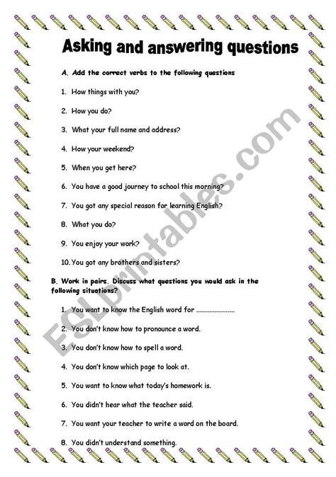 English Worksheets Asking And Answering Questions