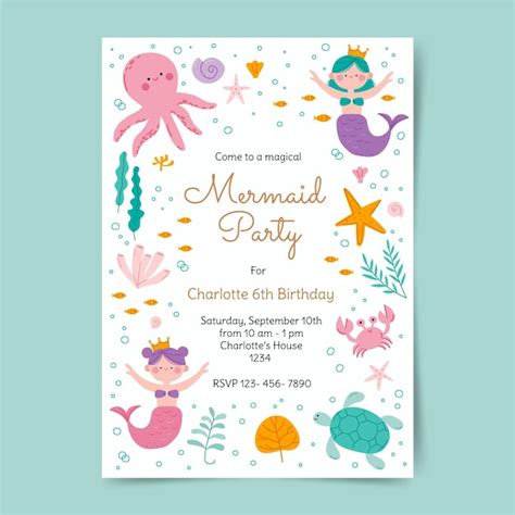 Free Vector Mermaid Birthday Invitation Template