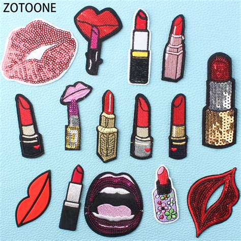 Zotoone 15pcs Lipsticks Patches For Clothing Wild Embroidered Patch For