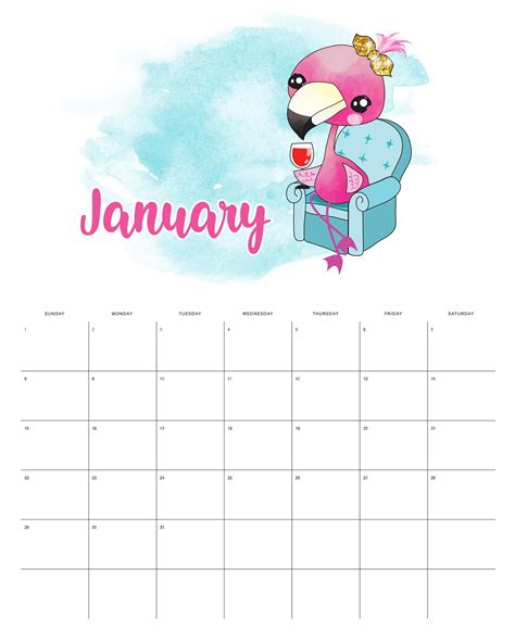Free Printable 2023 Funny Flamingo Calendar The Cottage Market